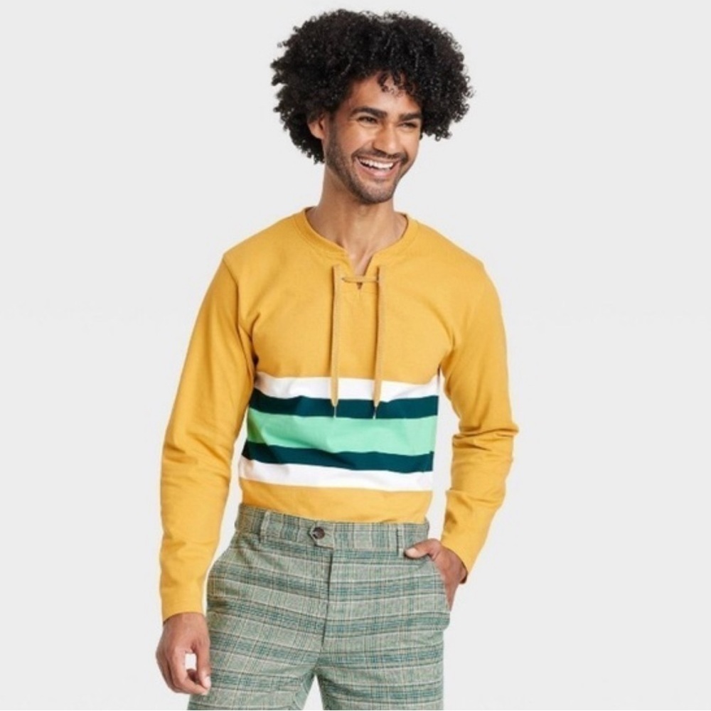 Hockey Rugby Pullover Color Block Stripe Men's Retro Sweatshirt 100% Cotton